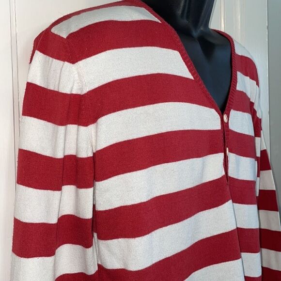 Vtg Levi’s red & white striped thin Henley neck sweater - Picture 4 of 10
